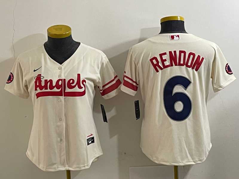 Womens Los Angeles Angels #6 Anthony Rendon Cream 2022 City Connect Cool Base Stitched Jersey->mlb womens jerseys->MLB Jersey